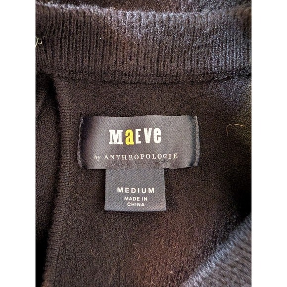 Maeve by Anthropologie Black Short Sleeve Knit Sweater Keyhole Classic Office M - Picture 3 of 7